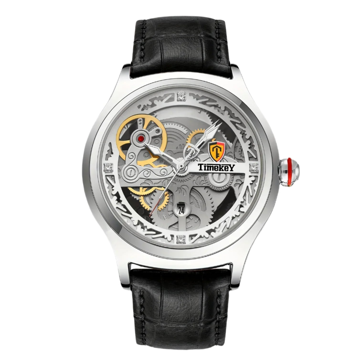 TimeKey - Fashion Classic Mechanical Style Stainless Steel Buckle Skeleton Dial Screw Crown Luminous Men&