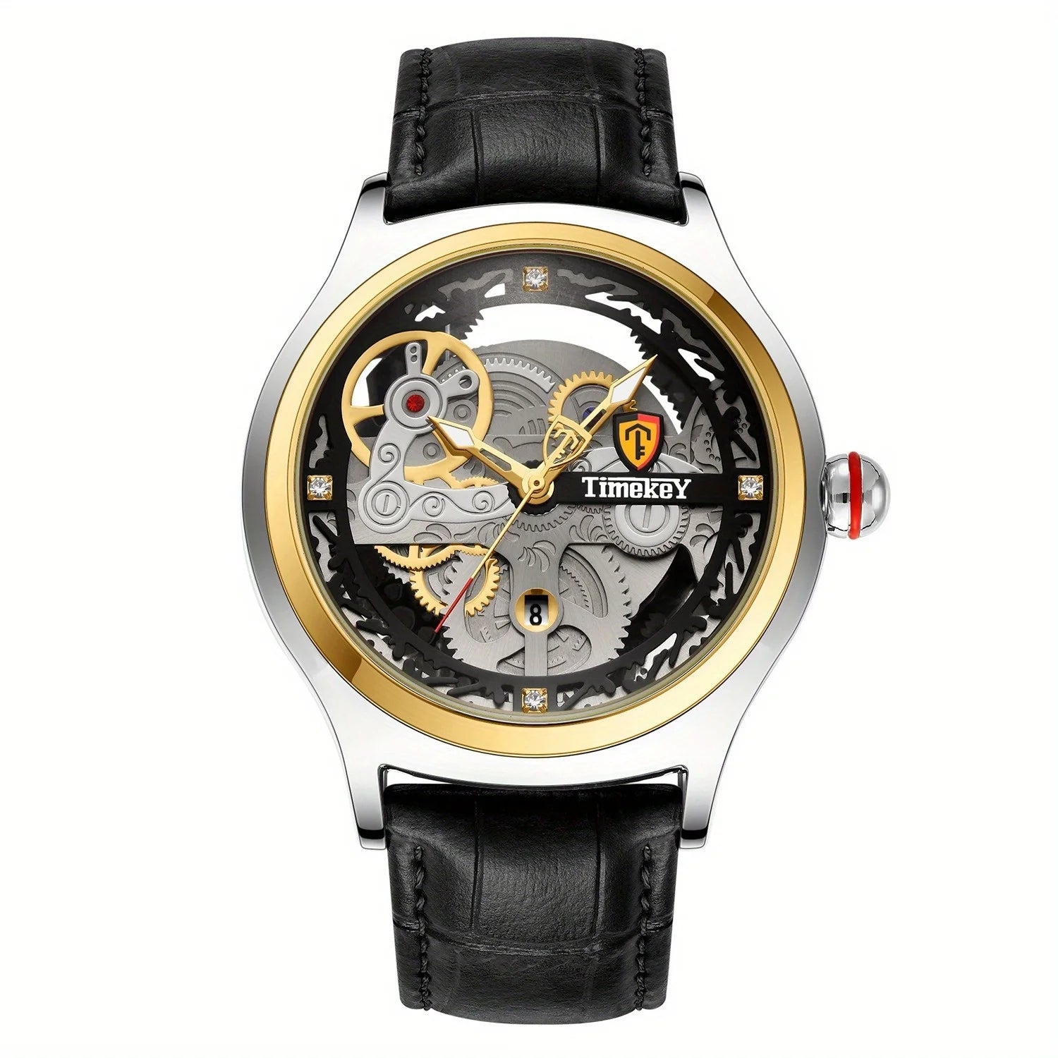 TimeKey - Fashion Classic Mechanical Style Stainless Steel Buckle Skeleton Dial Screw Crown Luminous Men&
