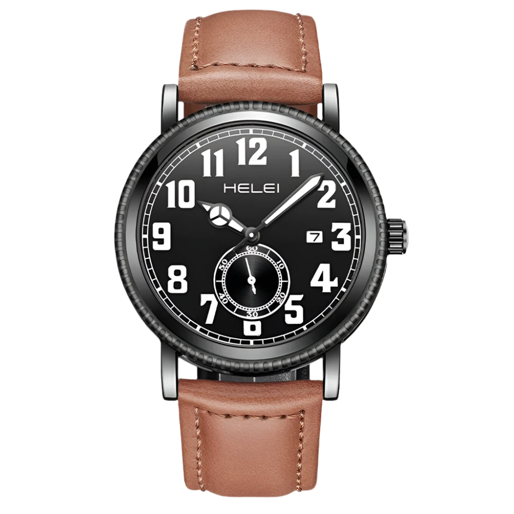 HELEI Sport Men Watch Top Brand Luxury Military Army Waterproof Male Clock Quartz Business Original Leather Wristwatch 9006AL - Sergio Cavelli