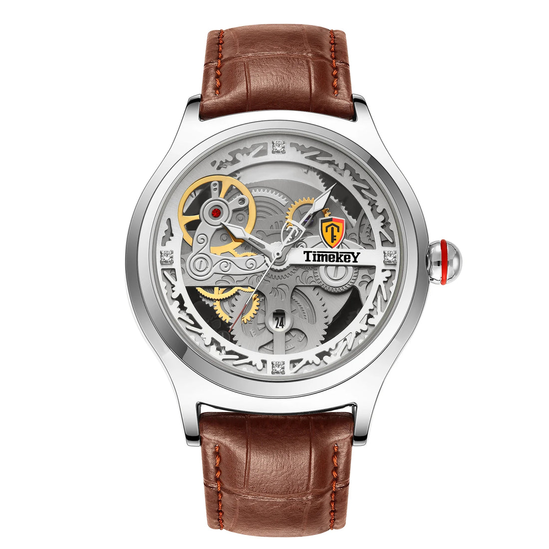 TimeKey - Fashion Classic Mechanical Style Stainless Steel Buckle Skeleton Dial Screw Crown Luminous Men&
