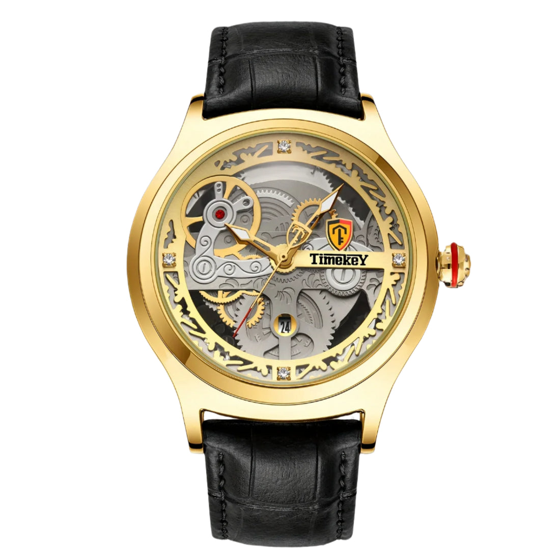TimeKey - Fashion Classic Mechanical Style Stainless Steel Buckle Skeleton Dial Screw Crown Luminous Men&