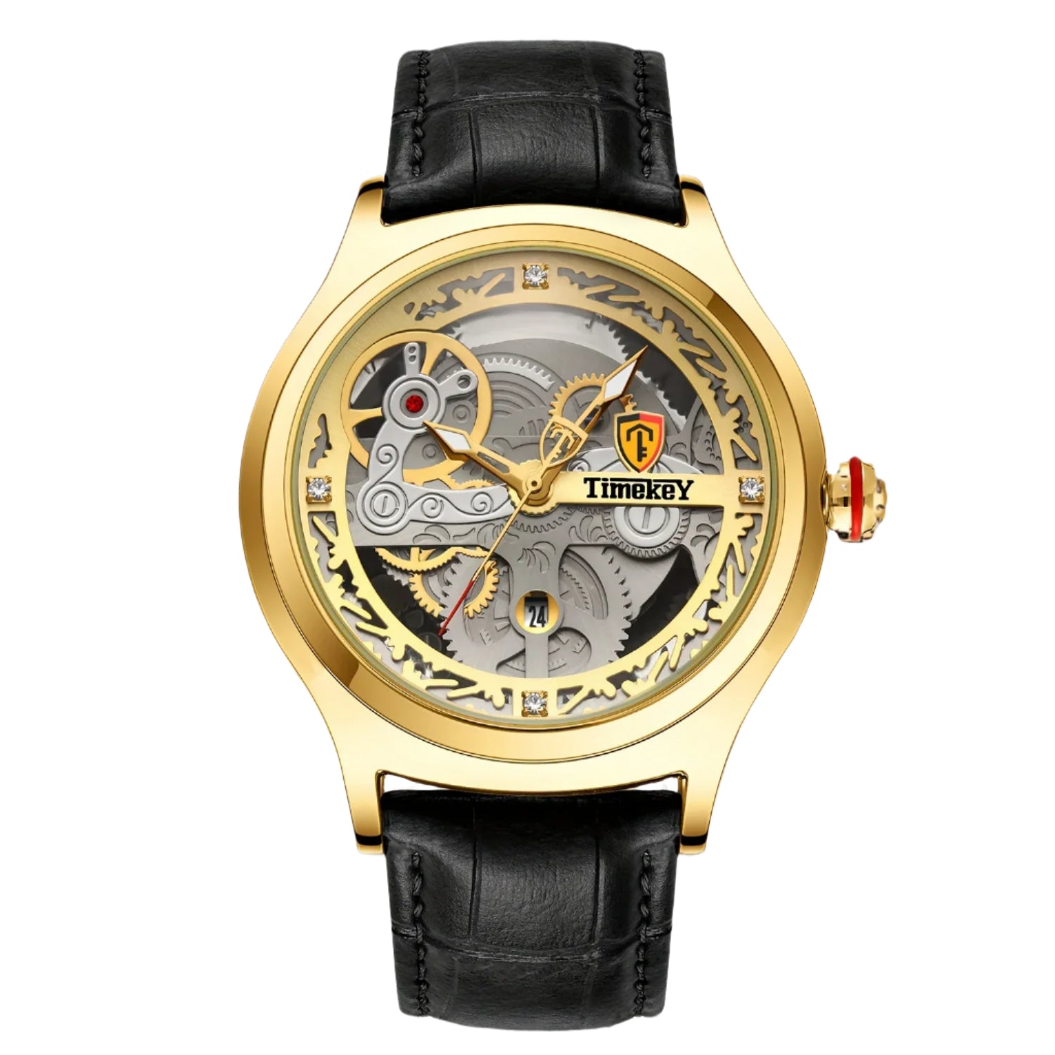 TimeKey - Fashion Classic Mechanical Style Stainless Steel Buckle Skeleton Dial Screw Crown Luminous Men&