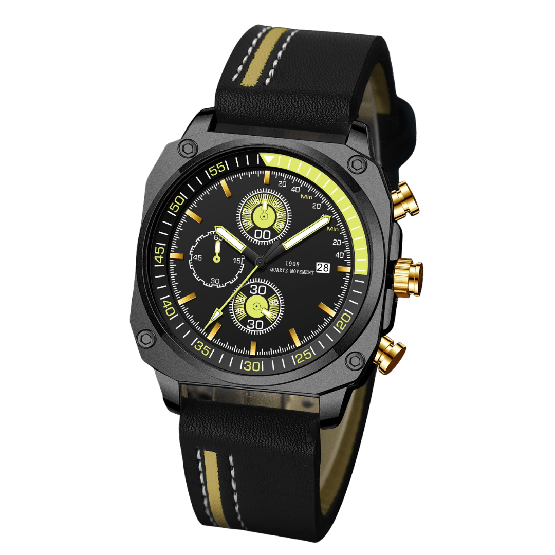 Arvion Black Yellow with leather strap - Sergio Cavelli