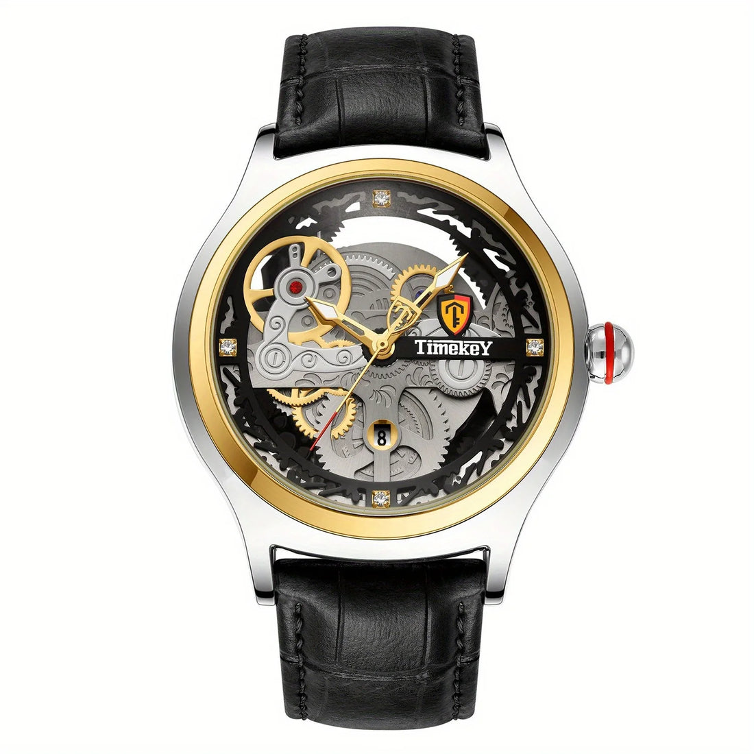 TimeKey - Fashion Classic Mechanical Style Stainless Steel Buckle Skeleton Dial Screw Crown Luminous Men&